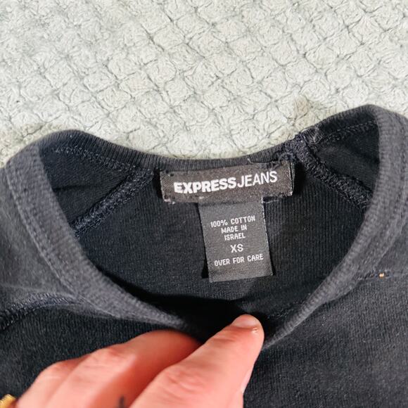 vintage y2k classic basic express cotton long sleeve semi-crop tshirt fitted xs - Picture 4 of 6